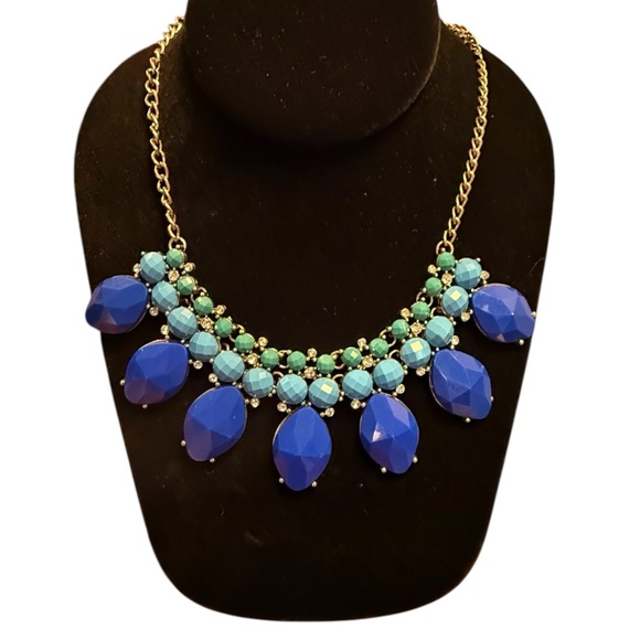 J. Crew Blue/Green and Gold Statement Necklace - Picture 1 of 5
